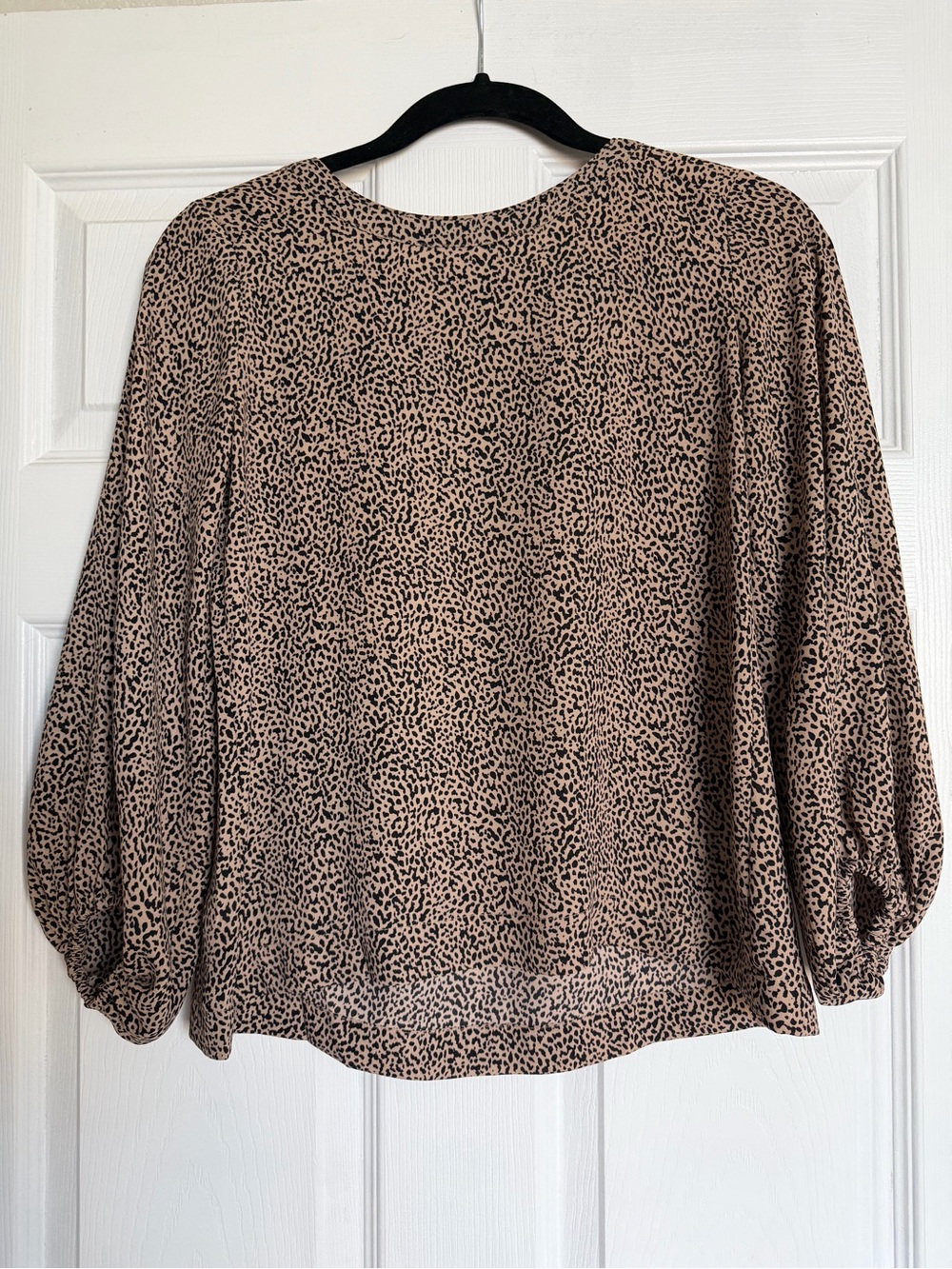 LOFT Taupe and Black Leopard Print Balloon Sleeve Blouse